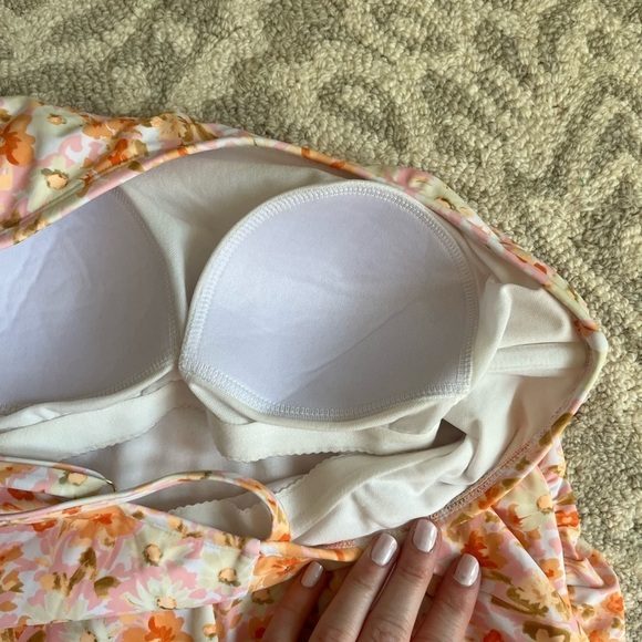 Kona Sol One Piece Swimsuit Floral Pink Orange Lightly Padded Ruched Size L - Picture 5 of 8